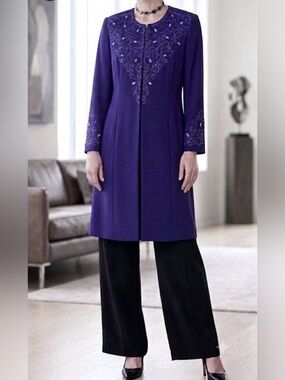 VTG CARISSIMO BEADED EMBROIDERED EVENING COAT 24 ROYAL PURPLE GALA GLAM WEDDING